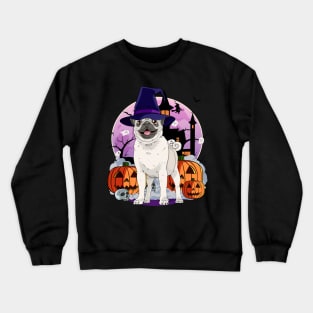 Pug Witch Halloween Pumpkin Ghost Crewneck Sweatshirt